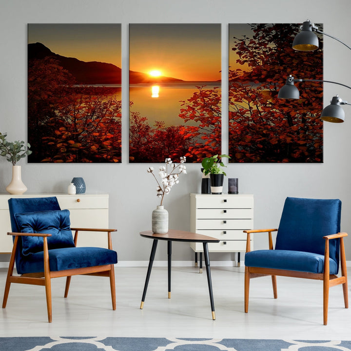 Sunset over Sea and Mountain Landscape Large Wall Art Giclee Canvas Print