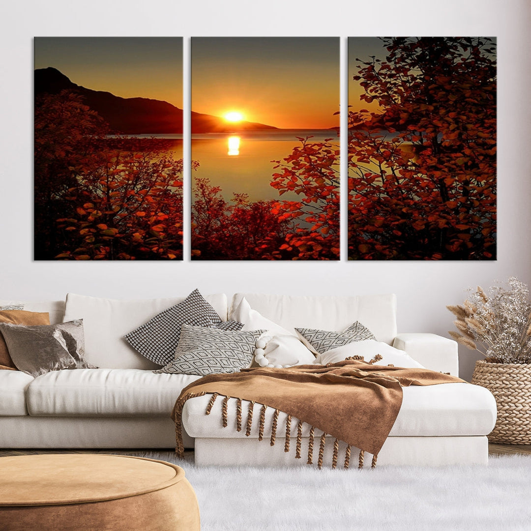 Sunset over Sea and Mountain Landscape Large Wall Art Giclee Canvas Print