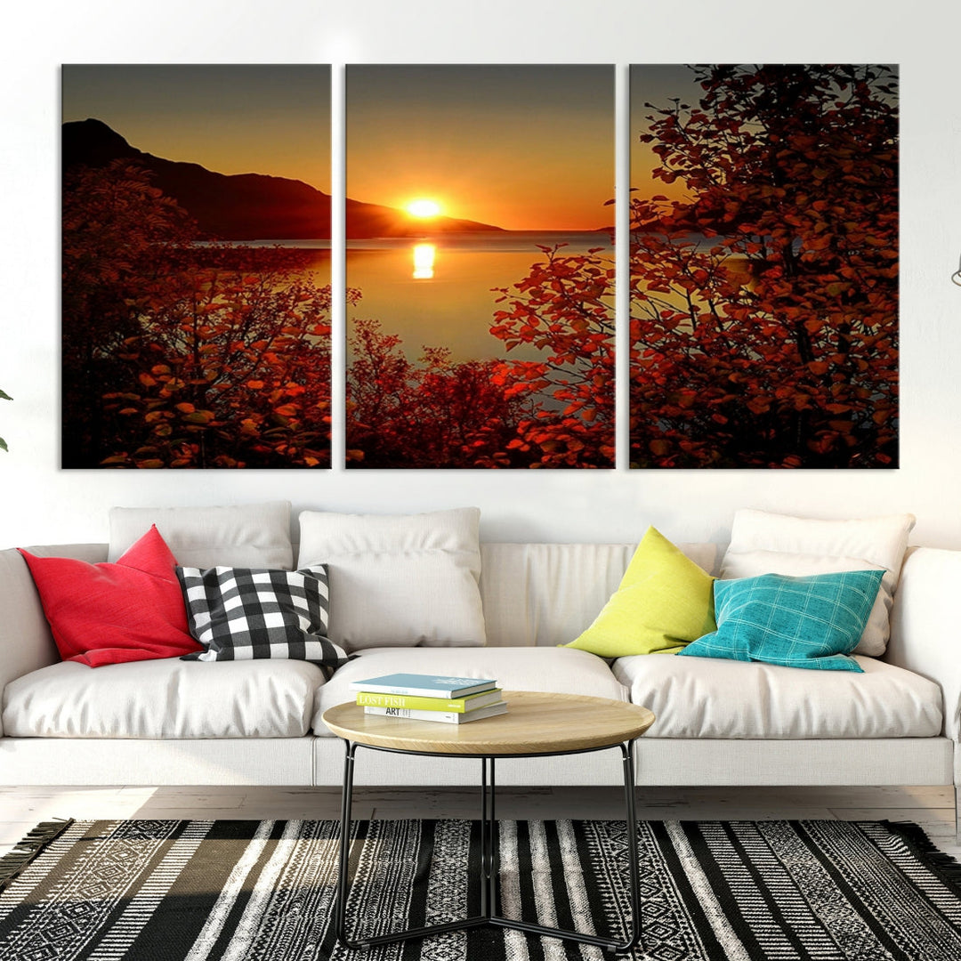 Sunset over Sea and Mountain Landscape Large Wall Art Giclee Canvas Print