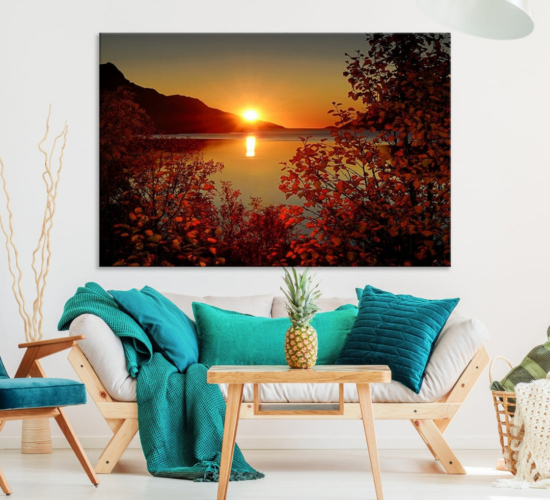 Sunset over Sea and Mountain Landscape Large Wall Art Giclee Canvas Print