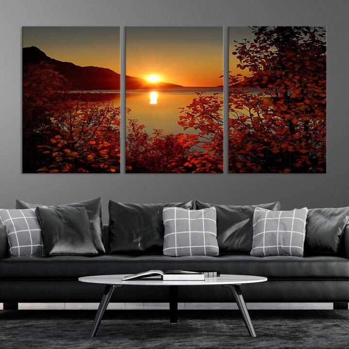 Sunset over Sea and Mountain Landscape Large Wall Art Giclee Canvas Print