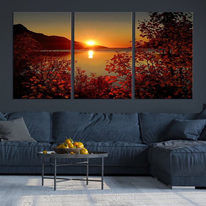 Sunset over Sea and Mountain Landscape Large Wall Art Giclee Canvas Print