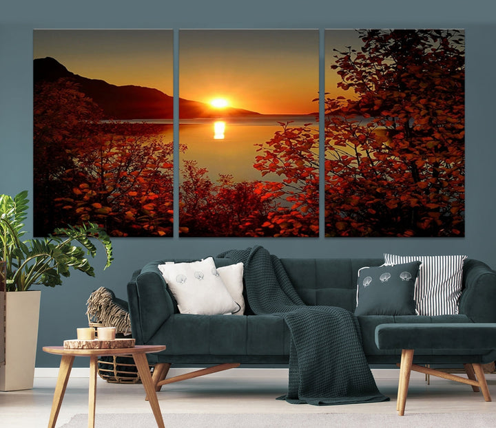 Sunset over Sea and Mountain Landscape Large Wall Art Giclee Canvas Print