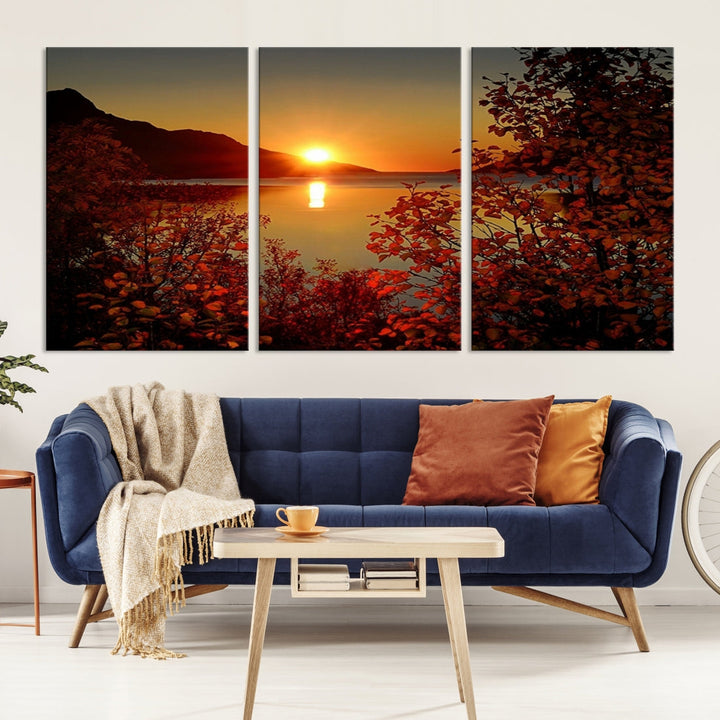 Sunset over Sea and Mountain Landscape Large Wall Art Giclee Canvas Print