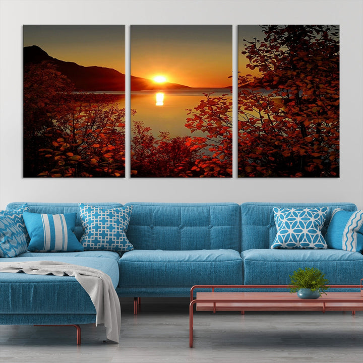 Sunset over Sea and Mountain Landscape Large Wall Art Giclee Canvas Print