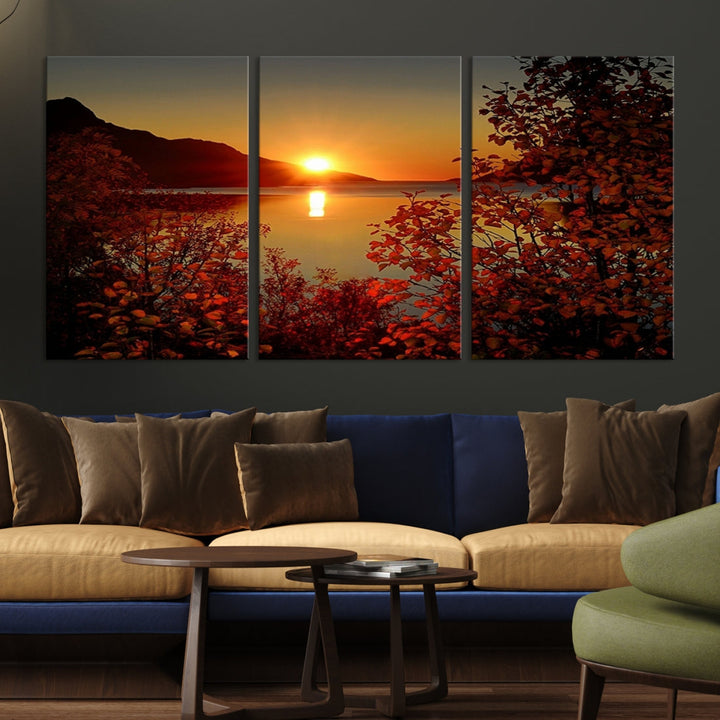 Sunset over Sea and Mountain Landscape Large Wall Art Giclee Canvas Print