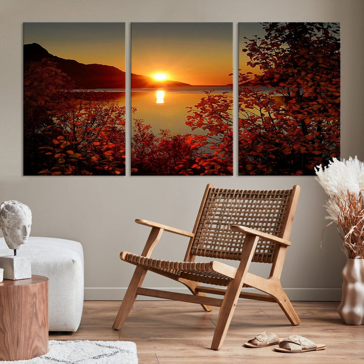 Sunset over Sea and Mountain Landscape Large Wall Art Giclee Canvas Print