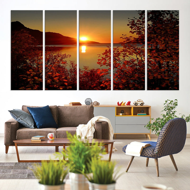 Sunset over Sea and Mountain Landscape Large Wall Art Giclee Canvas Print