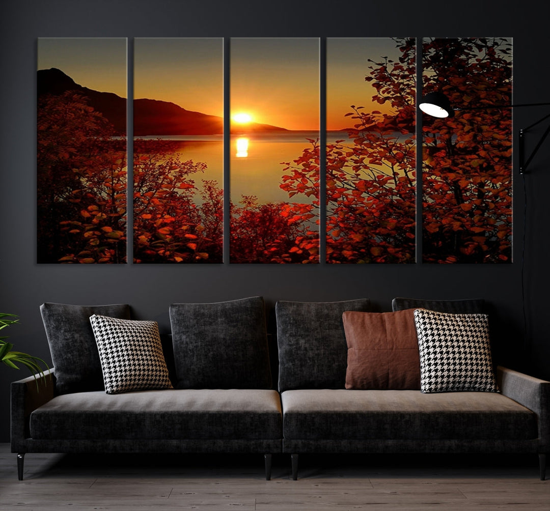 Sunset over Sea and Mountain Landscape Large Wall Art Giclee Canvas Print