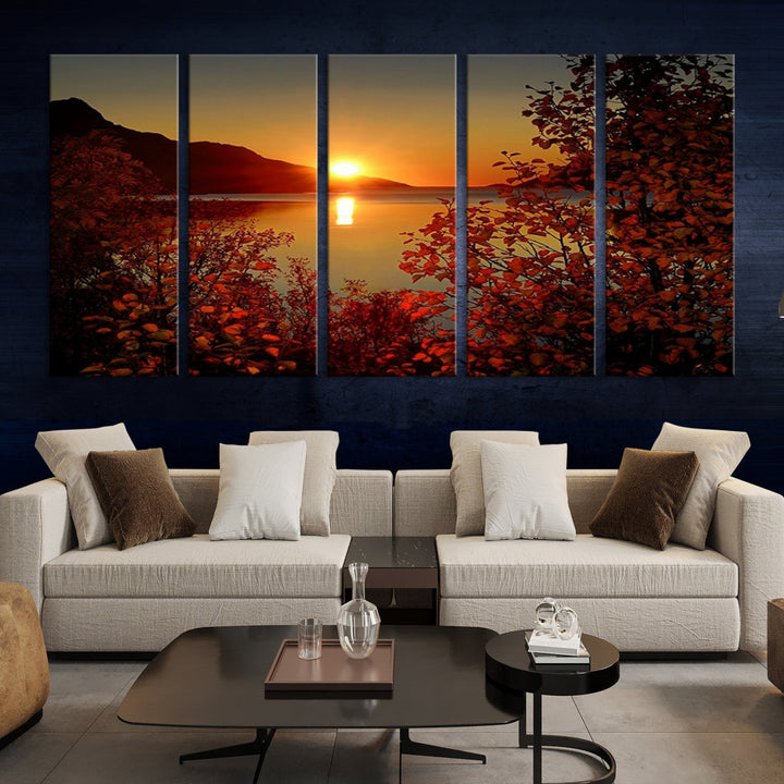 Sunset over Sea and Mountain Landscape Large Wall Art Giclee Canvas Print