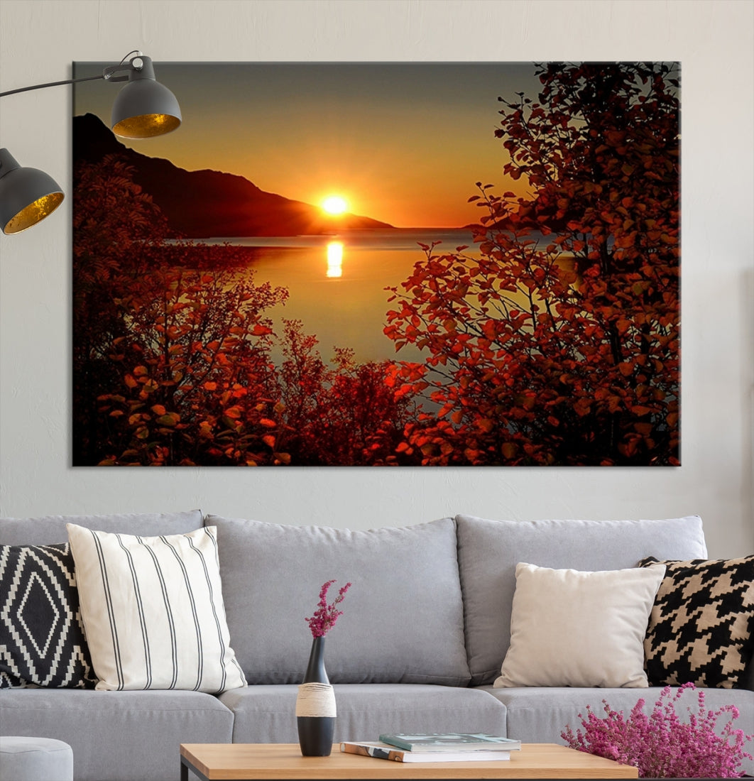 Sunset over Sea and Mountain Landscape Large Wall Art Giclee Canvas Print