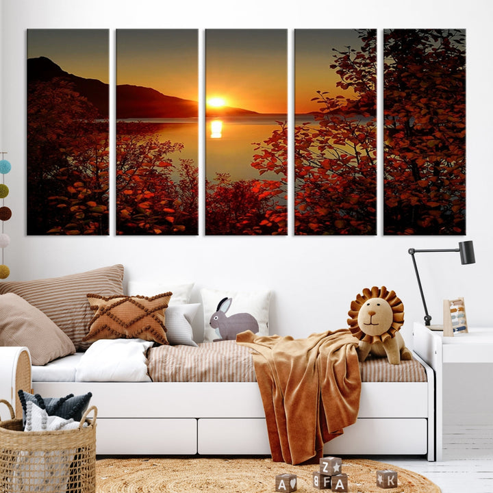 Sunset over Sea and Mountain Landscape Large Wall Art Giclee Canvas Print