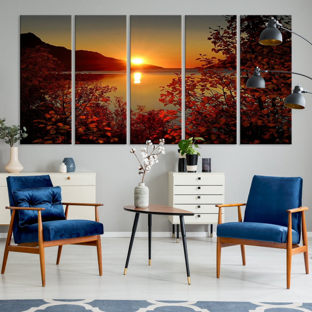 Sunset over Sea and Mountain Landscape Large Wall Art Giclee Canvas Print