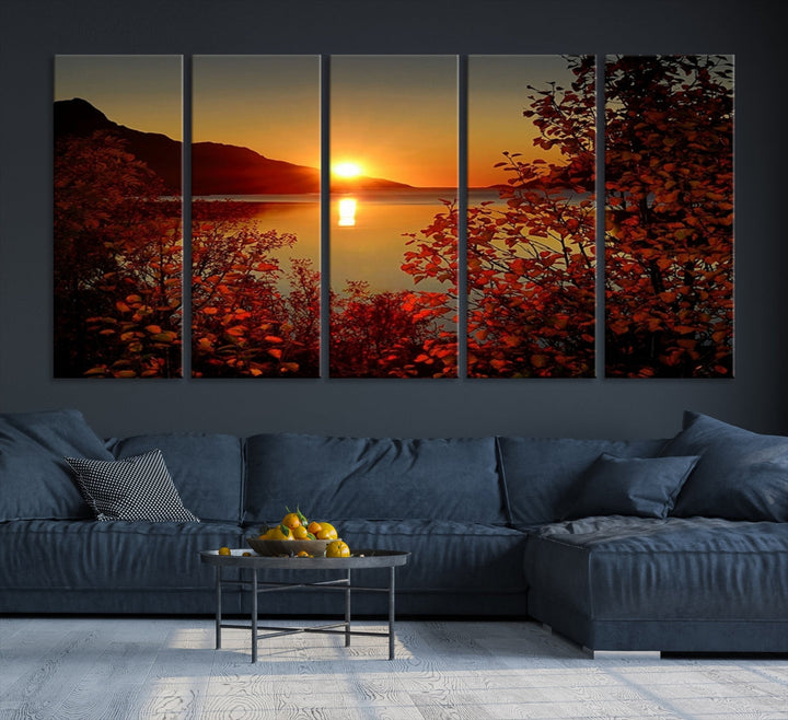 Sunset over Sea and Mountain Landscape Large Wall Art Giclee Canvas Print