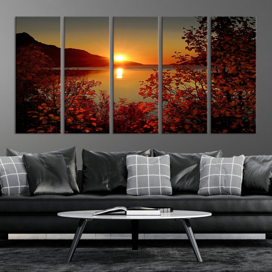 Sunset over Sea and Mountain Landscape Large Wall Art Giclee Canvas Print