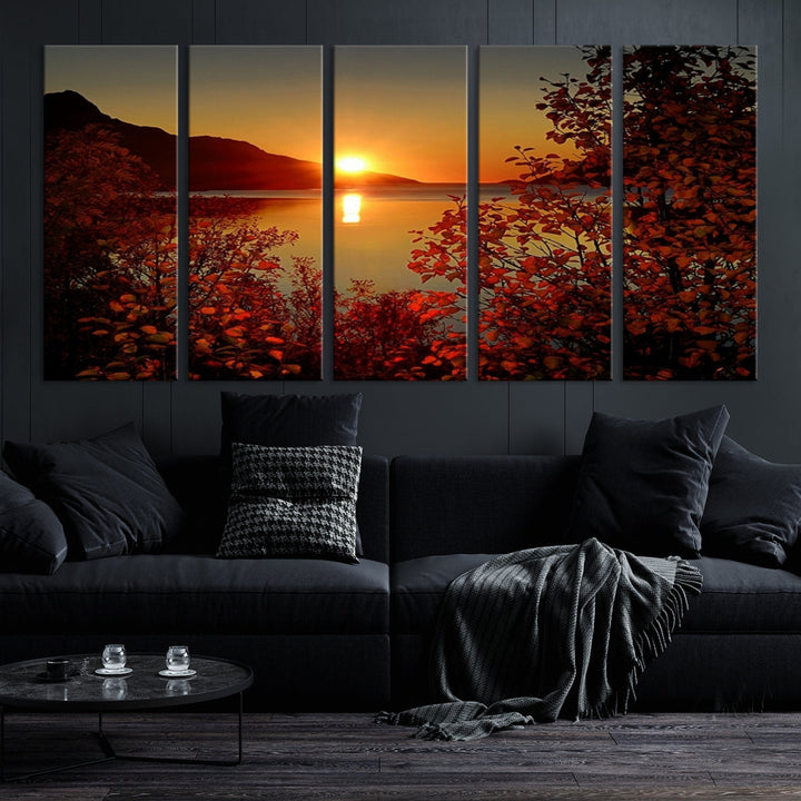 Sunset over Sea and Mountain Landscape Large Wall Art Giclee Canvas Print