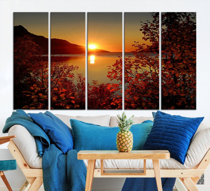 Sunset over Sea and Mountain Landscape Large Wall Art Giclee Canvas Print