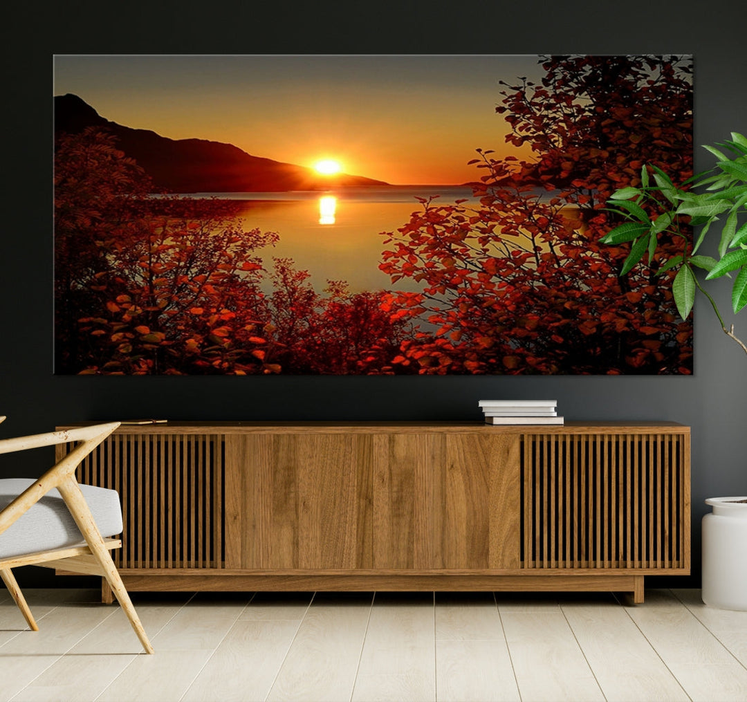 Sunset over Sea and Mountain Landscape Large Wall Art Giclee Canvas Print