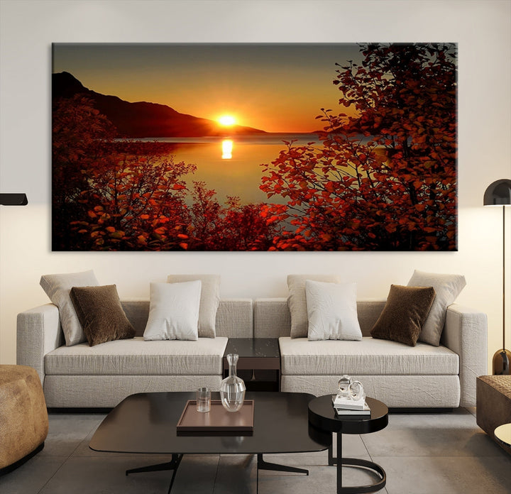 Sunset over Sea and Mountain Landscape Large Wall Art Giclee Canvas Print