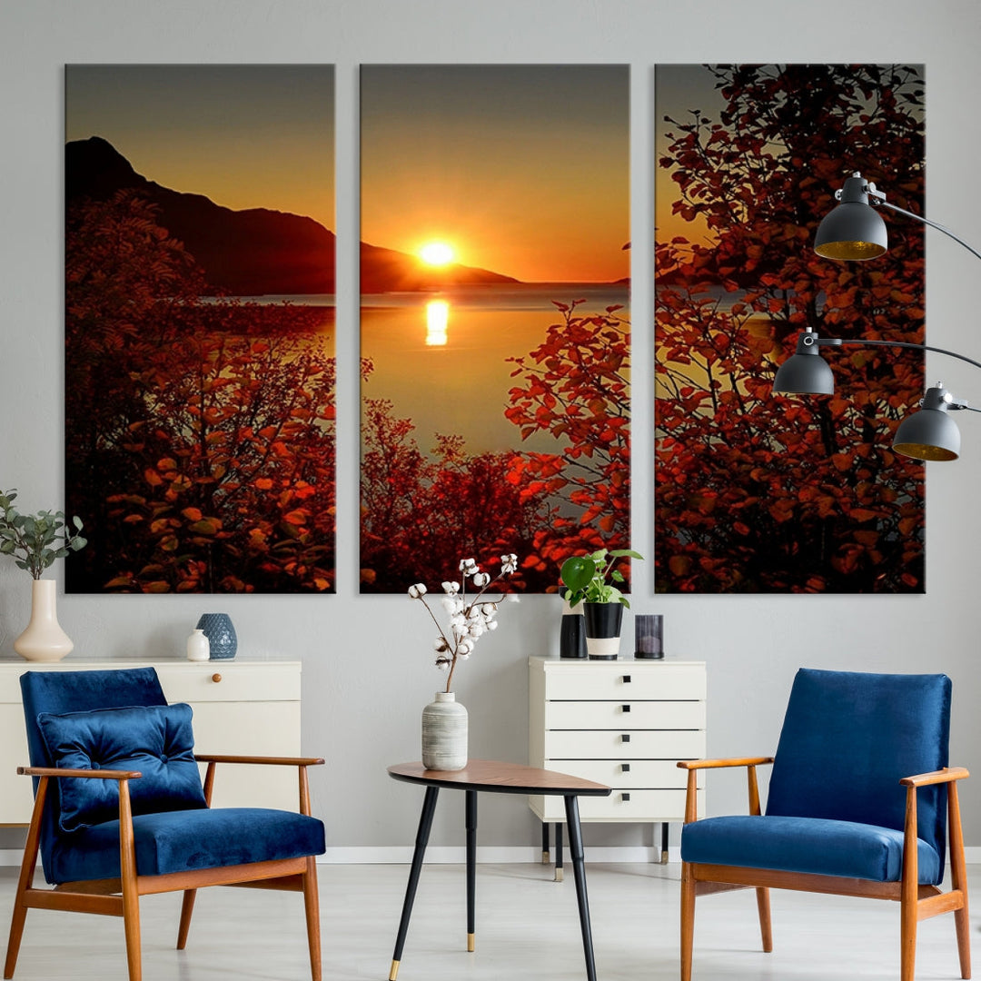 Sunset over Sea and Mountain Landscape Large Wall Art Giclee Canvas Print