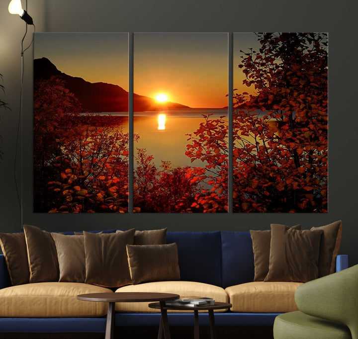 Sunset over Sea and Mountain Landscape Large Wall Art Giclee Canvas Print