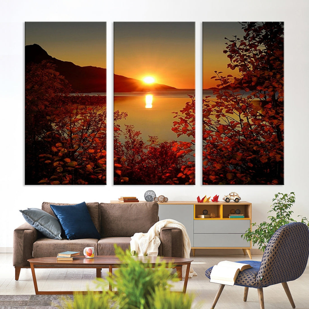 Sunset over Sea and Mountain Landscape Large Wall Art Giclee Canvas Print