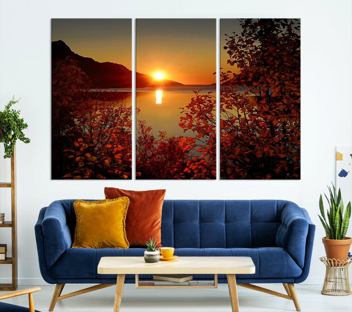 Sunset over Sea and Mountain Landscape Large Wall Art Giclee Canvas Print