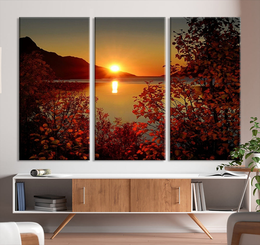 Sunset over Sea and Mountain Landscape Large Wall Art Giclee Canvas Print