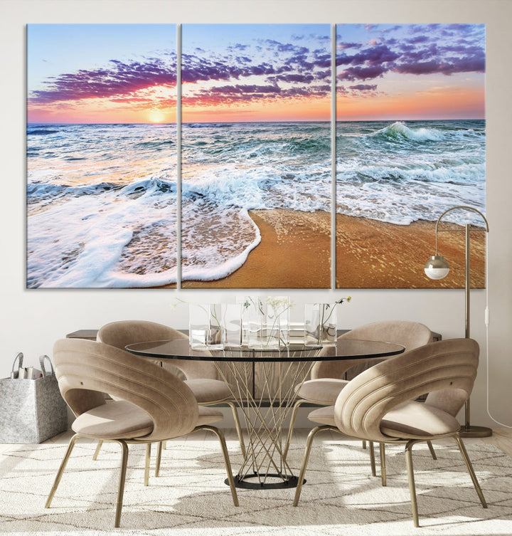 Sunset over the Horizon Beach Waves Coastal Wall Art Print Extra Large Canvas Wall Decor