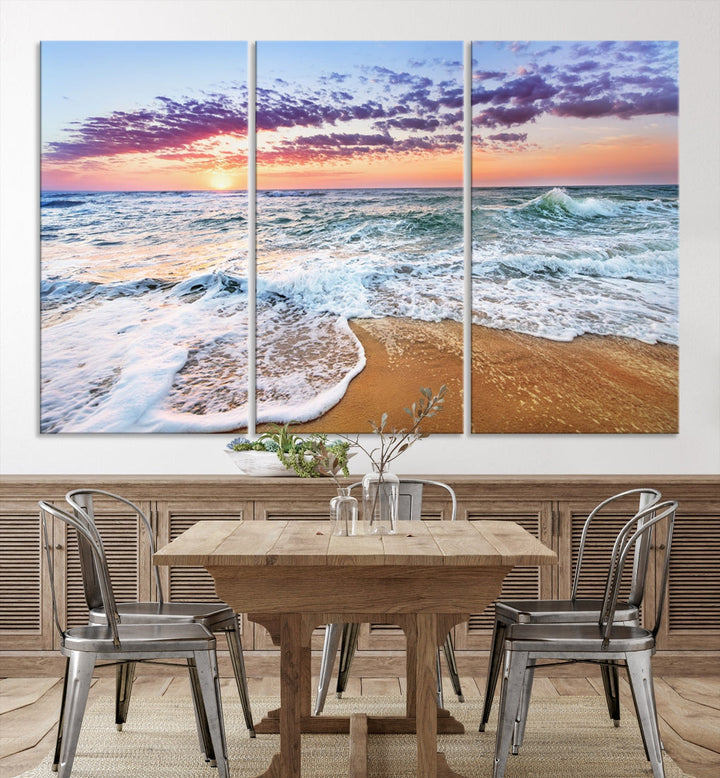 Sunset over the Horizon Beach Waves Coastal Wall Art Print Extra Large Canvas Wall Decor