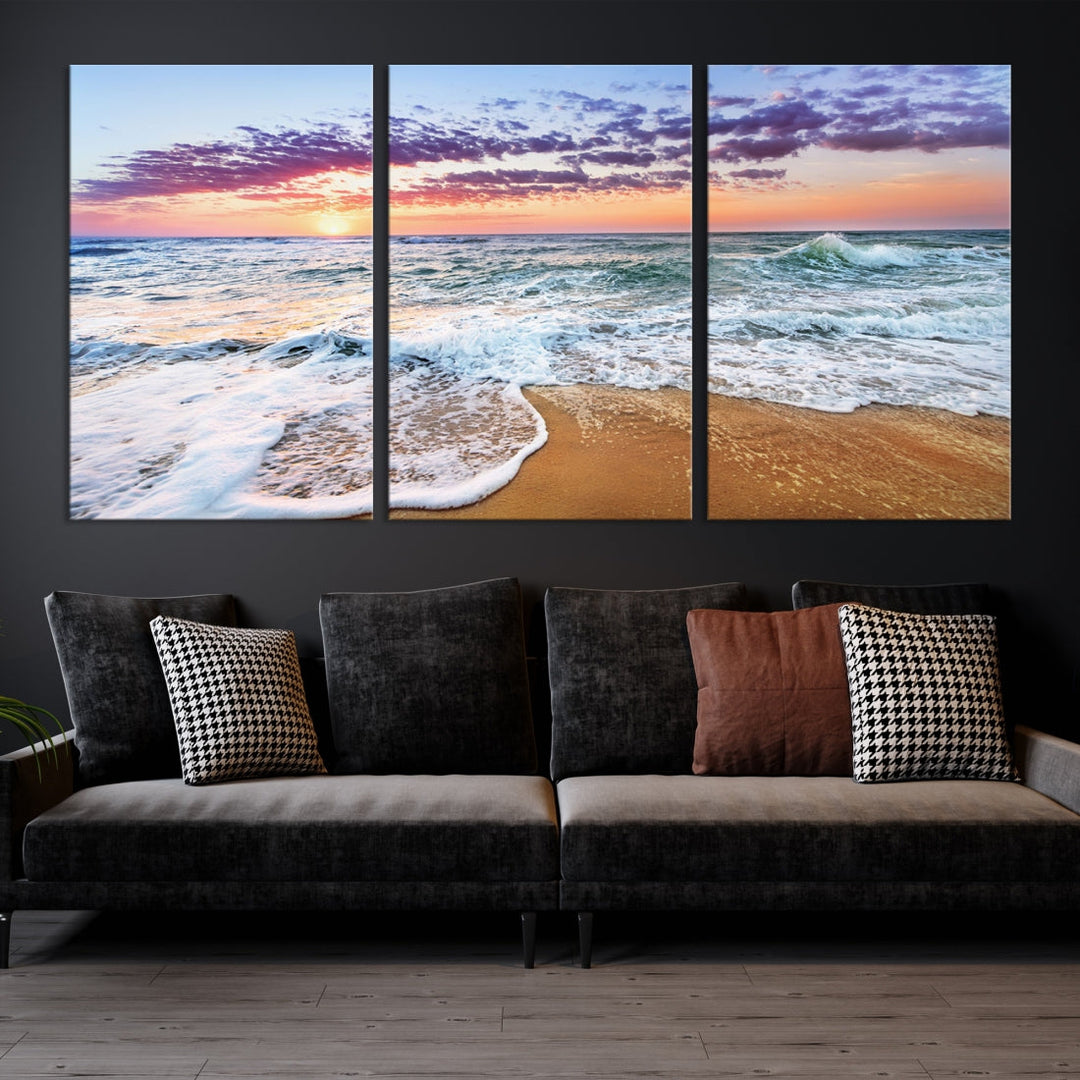 Sunset over the Horizon Beach Waves Coastal Wall Art Print Extra Large Canvas Wall Decor