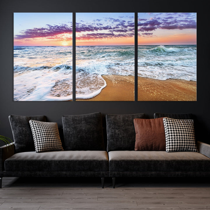 Sunset over the Horizon Beach Waves Coastal Wall Art Print Extra Large Canvas Wall Decor