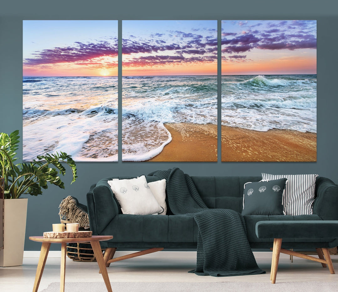 Sunset over the Horizon Beach Waves Coastal Wall Art Print Extra Large Canvas Wall Decor