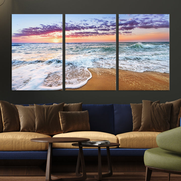 Sunset over the Horizon Beach Waves Coastal Wall Art Print Extra Large Canvas Wall Decor