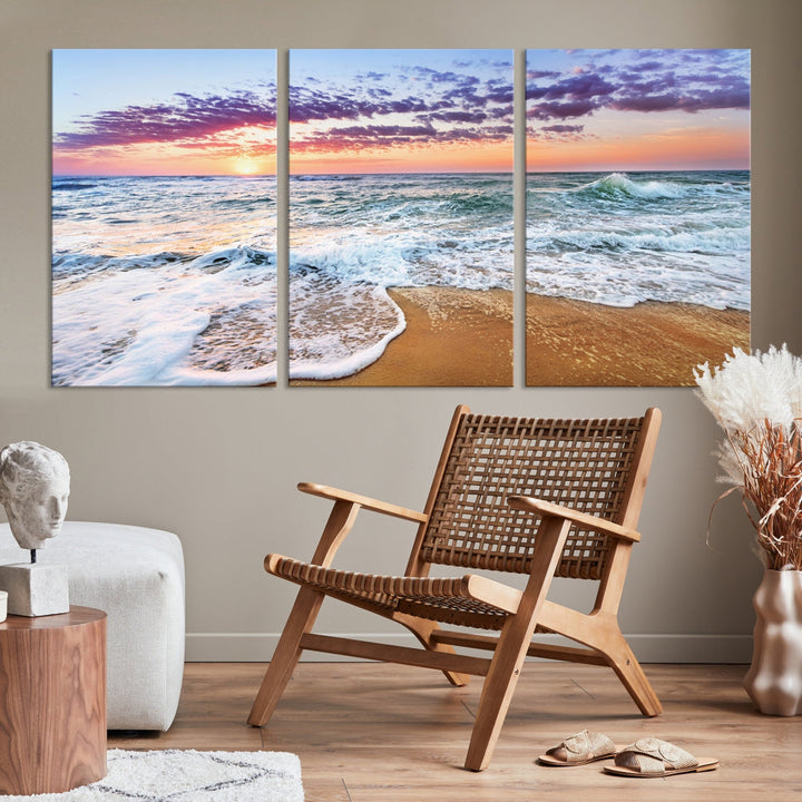 Sunset over the Horizon Beach Waves Coastal Wall Art Print Extra Large Canvas Wall Decor