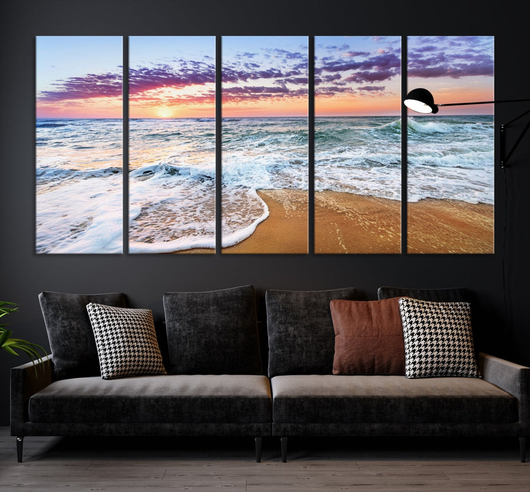 Sunset over the Horizon Beach Waves Coastal Wall Art Print Extra Large Canvas Wall Decor