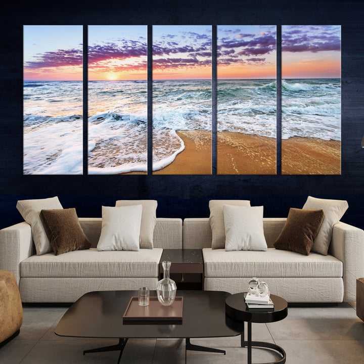 Sunset over the Horizon Beach Waves Coastal Wall Art Print Extra Large Canvas Wall Decor