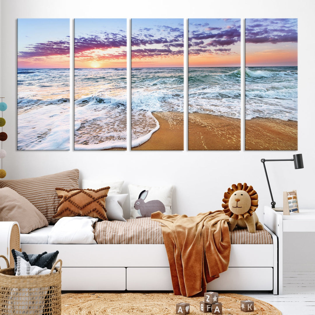 Sunset over the Horizon Beach Waves Coastal Wall Art Print Extra Large Canvas Wall Decor