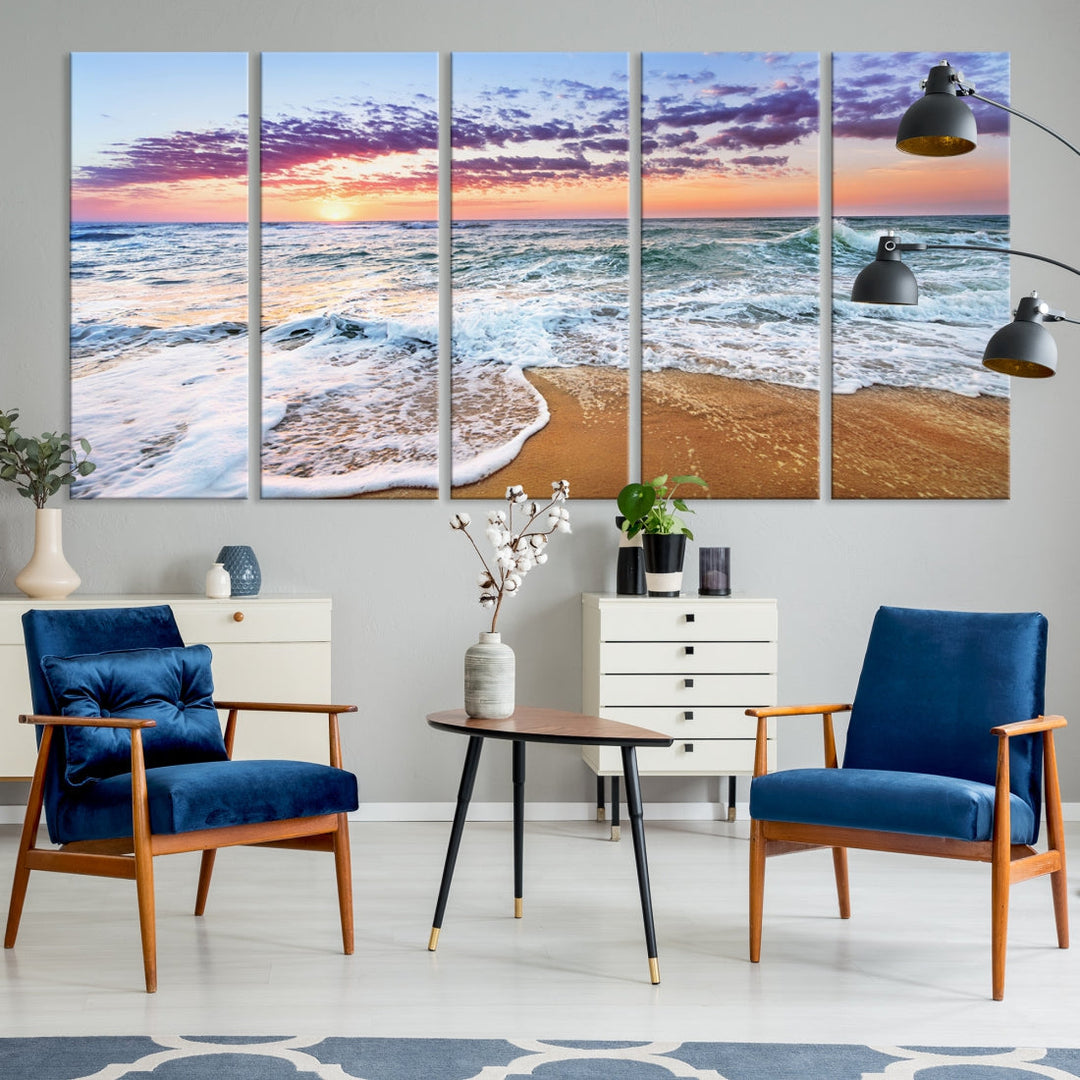 Sunset over the Horizon Beach Waves Coastal Wall Art Print Extra Large Canvas Wall Decor