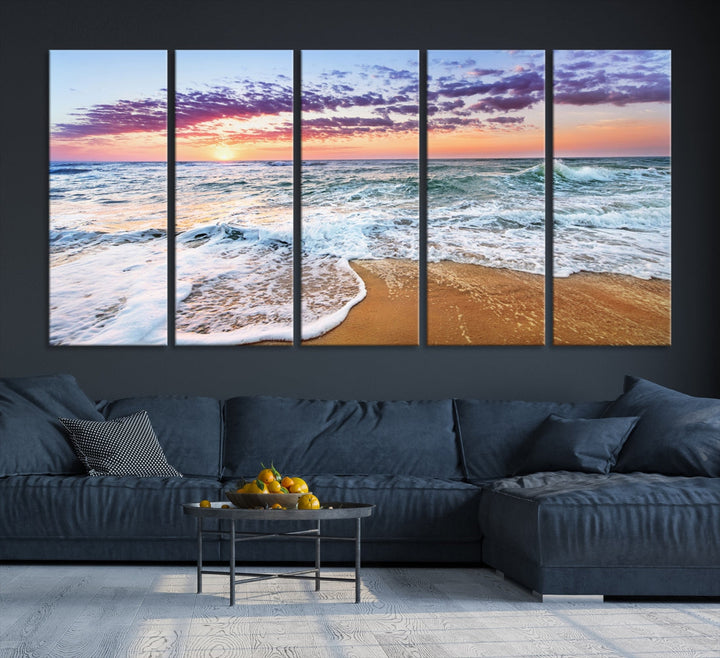 Sunset over the Horizon Beach Waves Coastal Wall Art Print Extra Large Canvas Wall Decor