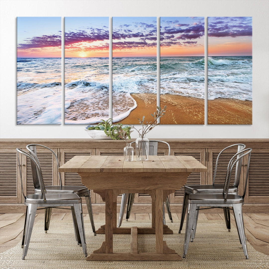 Sunset over the Horizon Beach Waves Coastal Wall Art Print Extra Large Canvas Wall Decor