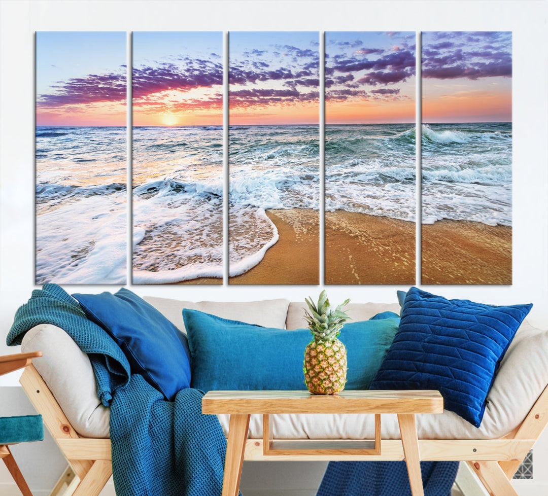 Sunset over the Horizon Beach Waves Coastal Wall Art Print Extra Large Canvas Wall Decor