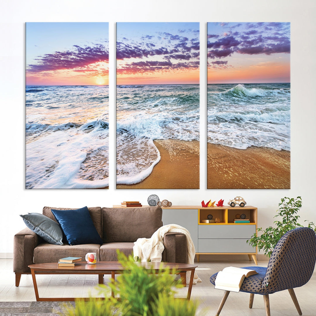 Sunset over the Horizon Beach Waves Coastal Wall Art Print Extra Large Canvas Wall Decor