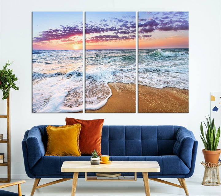 Sunset over the Horizon Beach Waves Coastal Wall Art Print Extra Large Canvas Wall Decor