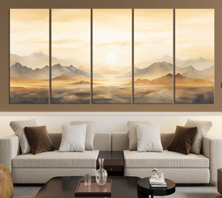 Sunset Painting Set of , Landscape Canvas Print, Large Wall Art, Framed Art Print, Neutral Wall Decor