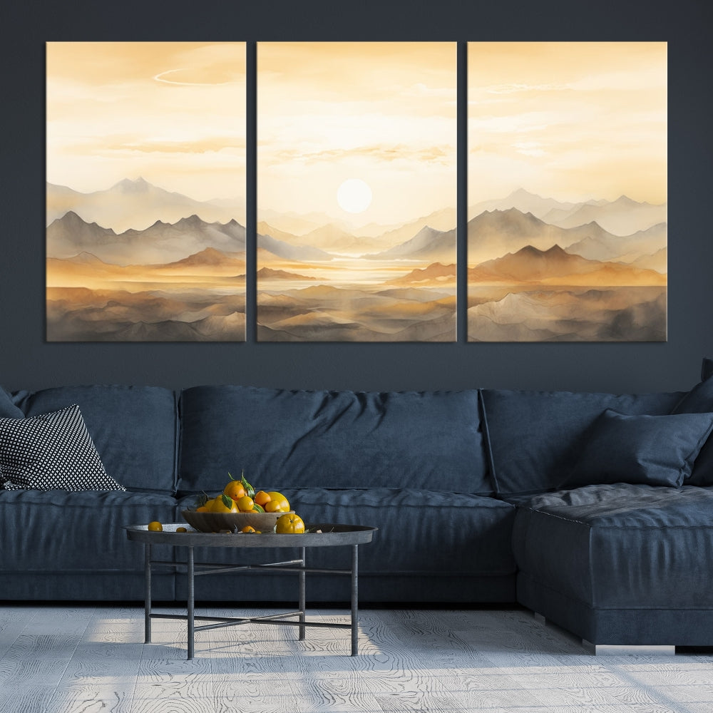 Sunset Painting Set of , Landscape Canvas Print, Large Wall Art, Framed Art Print, Neutral Wall Decor