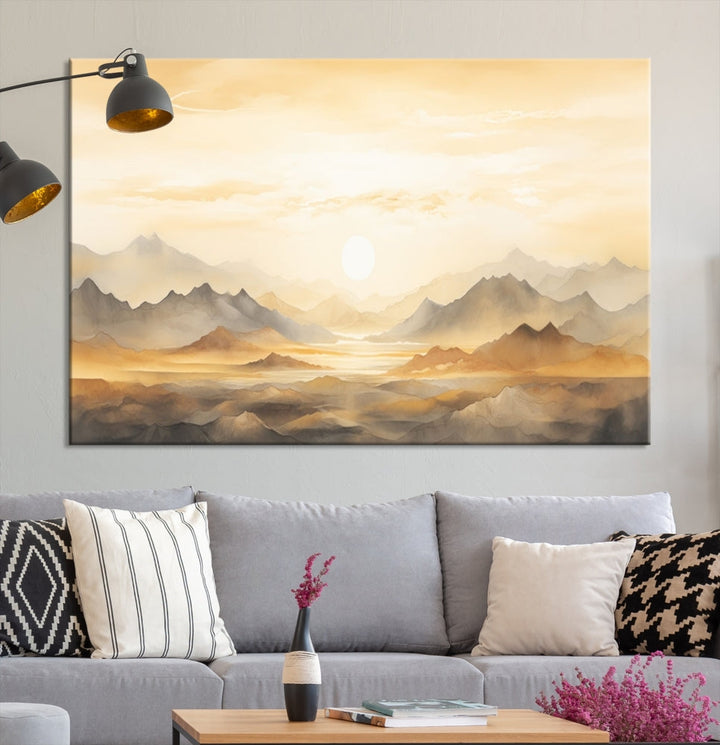 Sunset Painting Set of , Landscape Canvas Print, Large Wall Art, Framed Art Print, Neutral Wall Decor