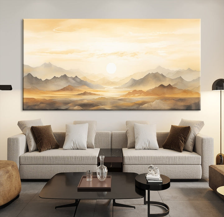 Sunset Painting Set of , Landscape Canvas Print, Large Wall Art, Framed Art Print, Neutral Wall Decor