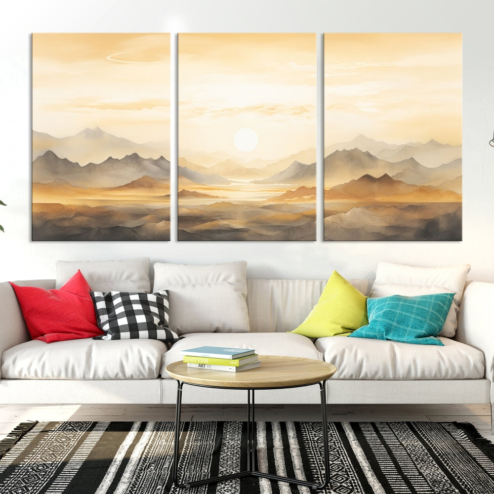 Sunset Painting Set of , Landscape Canvas Print, Large Wall Art, Framed Art Print, Neutral Wall Decor