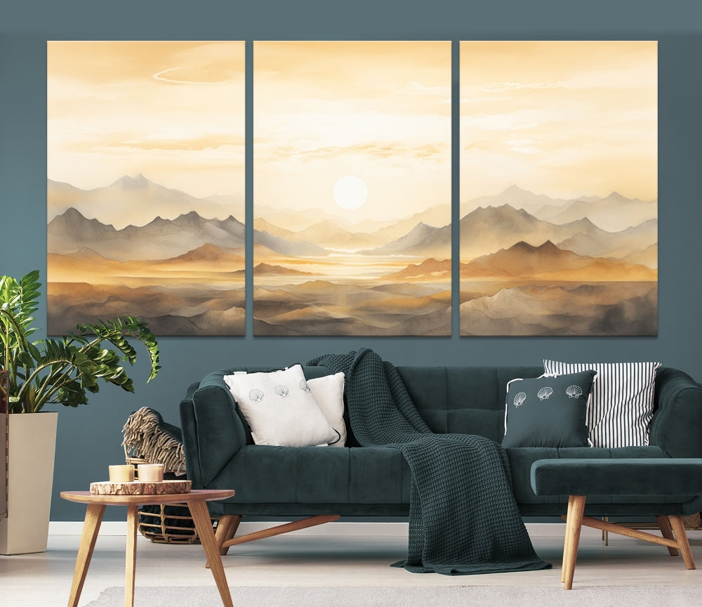 Sunset Painting Set of , Landscape Canvas Print, Large Wall Art, Framed Art Print, Neutral Wall Decor